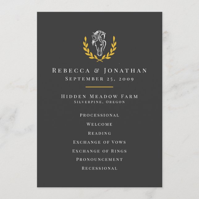 Elegante Programa de Boda Ecuestre 5x7 (Anverso)
