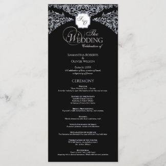 Elegante Programa de Boda en Monograma Blanco y Ne