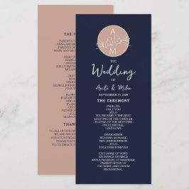 Elegante Programa de Boda en Rosa y Azul Marino co