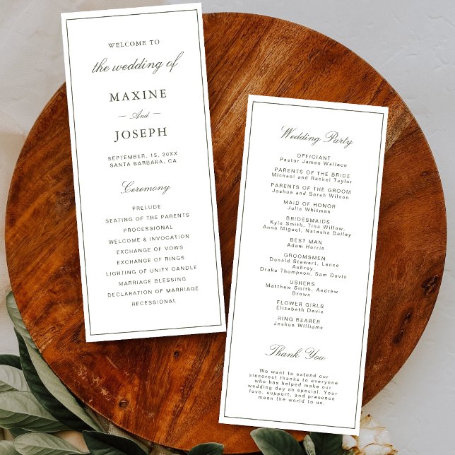 Elegante Programa de Boda en Verde Polvoriento Clá (Elegant dusty green wedding programs add a polished touch while sharing every detail.)