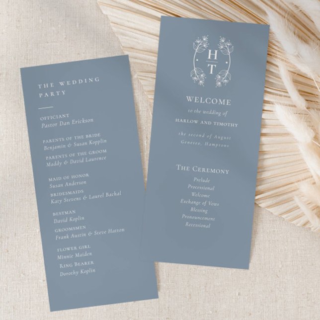 Elegante Programa de Boda Escudo de Monograma Azul (Subido por el creador)