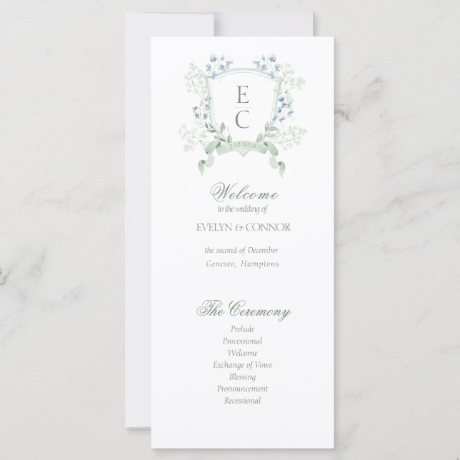 Elegante Programa de Boda Escudo de Monograma Flor (Anverso)