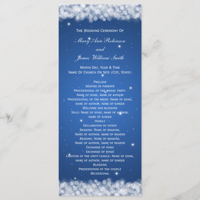 Elegante Programa de Boda Fiesta Brillante Azul (Anverso)