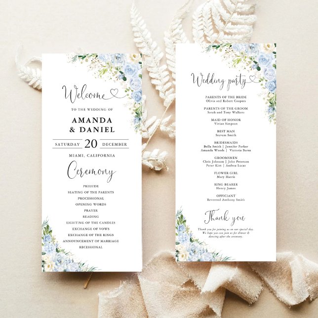 Elegante Programa de Boda Floral Azul Polvoriento (Subido por el creador)