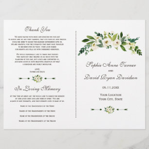 Elegante Programa de Boda Floral Blanco Florecido