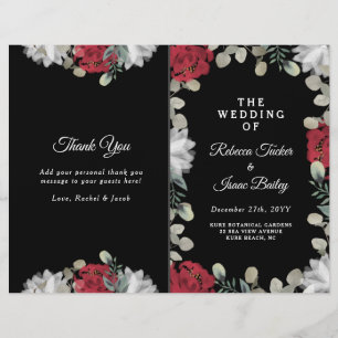 Elegante Programa de Boda Floral Blanco Rojo con V