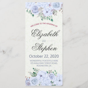 Elegante programa de Boda Floral de acuarela azul