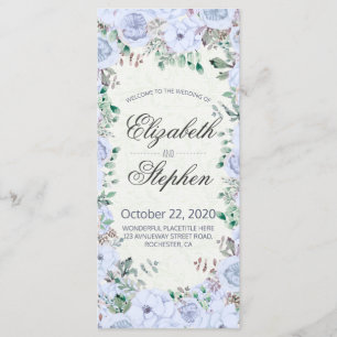 Elegante programa de Boda Floral de acuarela azul