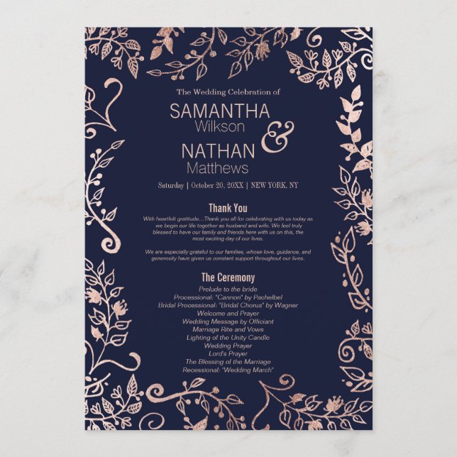 Elegante programa de boda floral de Rosa azul de l (Anverso)