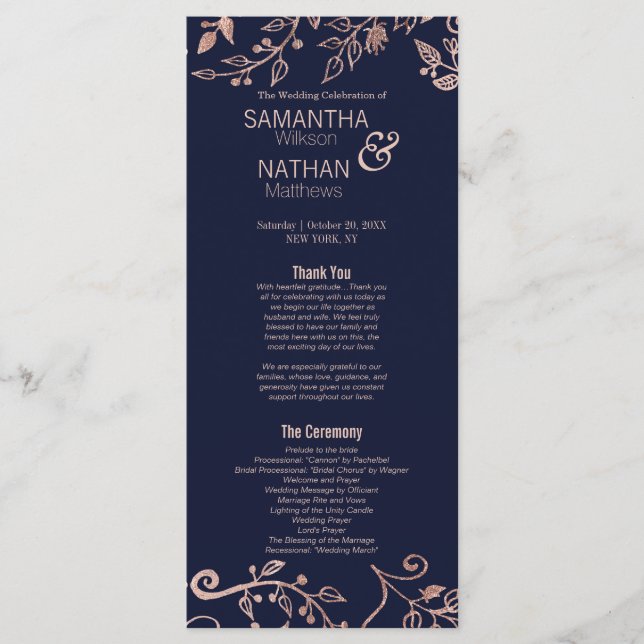 Elegante programa de boda floral de Rosa azul de l (Anverso)