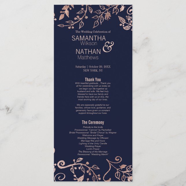 Elegante programa de boda floral de Rosa azul de l (Anverso)