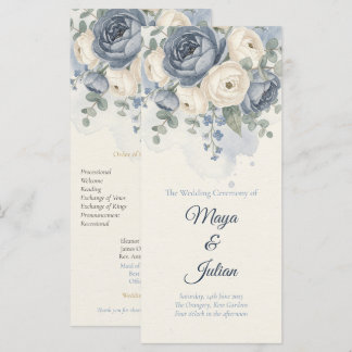 Elegante Programa de Boda Floral Francés en Azul P