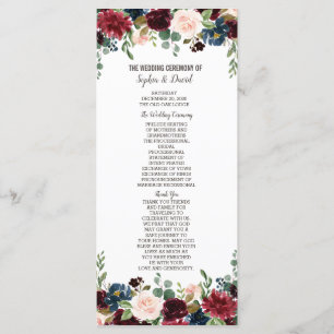 Elegante Programa de Boda Floral Merlot Azul Marin