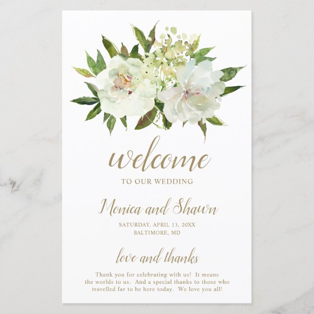 Elegante Programa de Boda Floral Moderno en Oro Bl (Anverso)