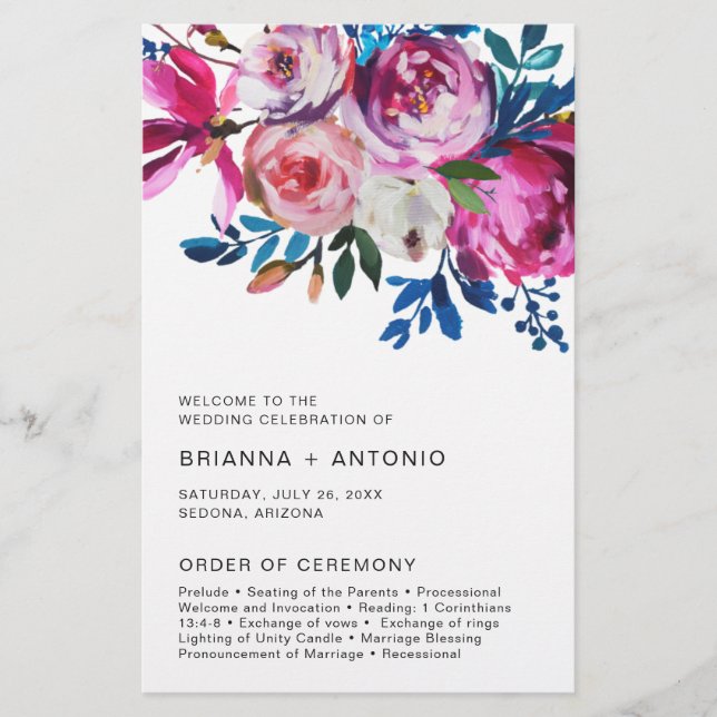 Elegante Programa de Boda Floral Moderno Presupues (Frente)