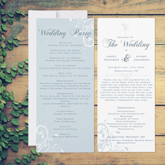 Elegante Programa de Boda Floral Pálido Azul Claro (Subido por el creador)