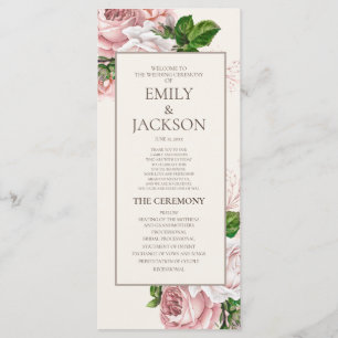 Elegante Programa de Boda Floral Rosa Crema