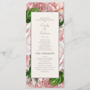 Elegante Programa de Boda Floral Rosa Crema