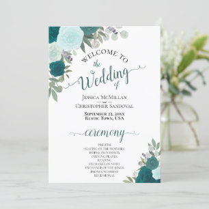 Elegante programa de Boda Floral Verde azulada y A