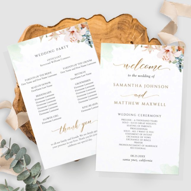 Elegante Programa de Boda Floral Verde Salvia y Ru (Subido por el creador)