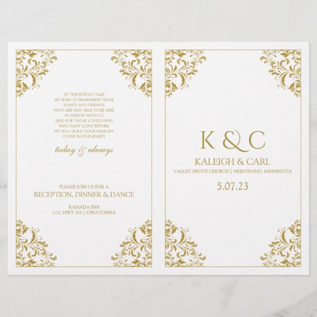 Elegante Programa de Boda - Folleto Doblez (Dorado (Anverso)