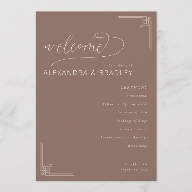Elegante Programa de Boda Geométrico Marrón (Anverso)