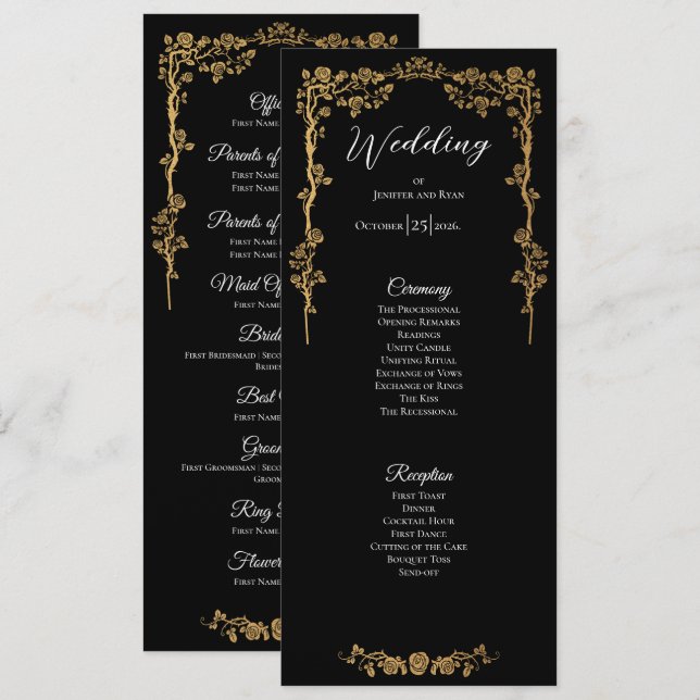 Elegante programa de boda gótico floral (Anverso / Reverso)