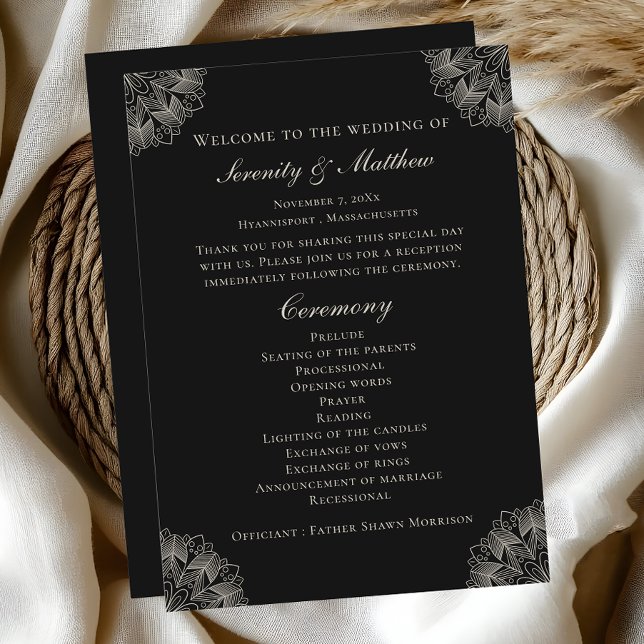 Elegante Programa de Boda Hindú Negro Boho Mandala (Subido por el creador)