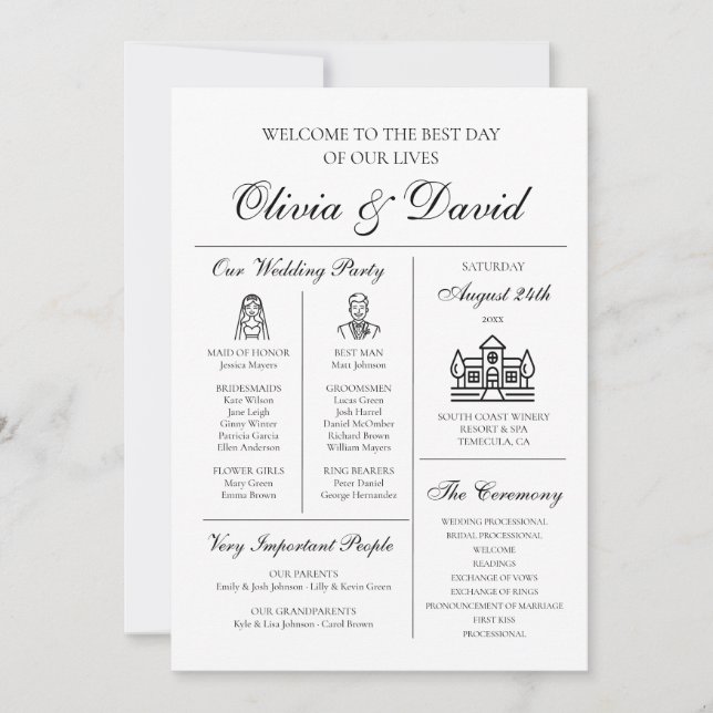 Elegante programa de boda infográfica única y mode (Anverso)