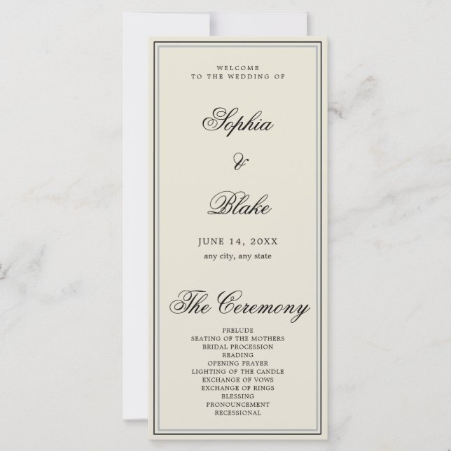 Elegante Programa de Boda Minimalista Ceniza Liger (Anverso)