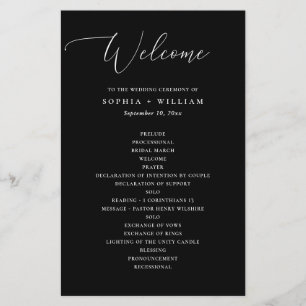 Elegante programa de boda sencillo en blanco y neg
