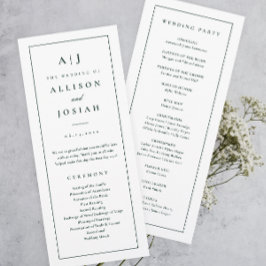 Elegante Programa de Boda Verde con Monograma