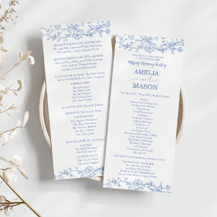 Elegante Programa de Boda Vintage Francés Azul Pol