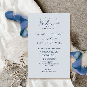 Elegante programa de bodas azul y plata de la Mari