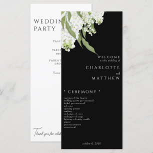 Elegante programa de bodas B/W de Floral blanca