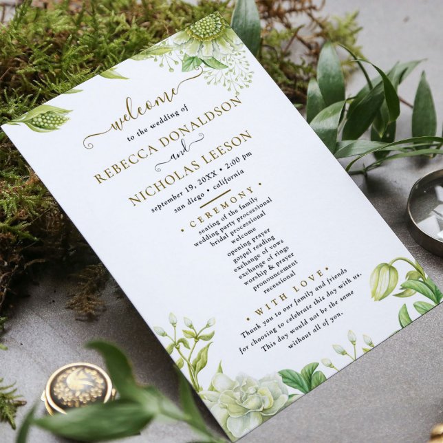 Elegante programa de bodas botánicas de flores ver (Subido por el creador)
