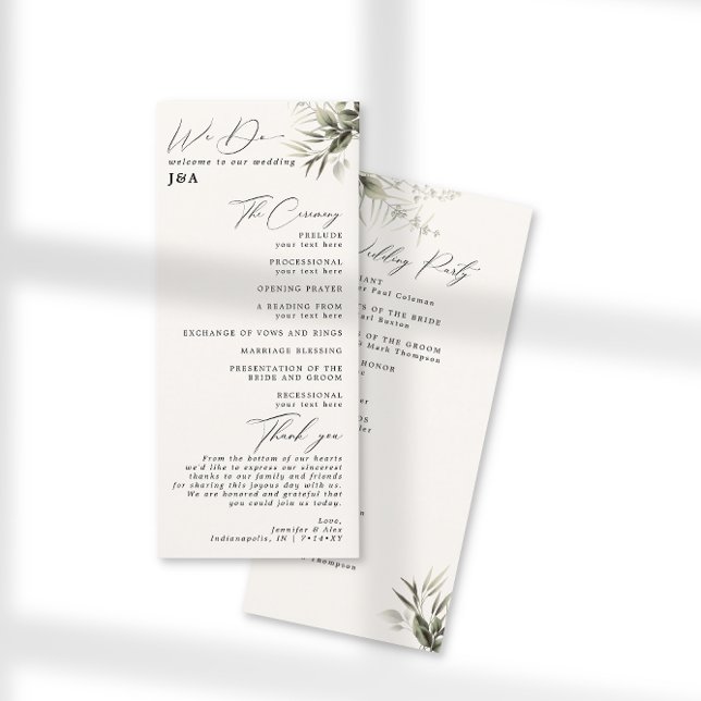 Elegante programa de bodas botánicas de marfil de  (Subido por el creador)