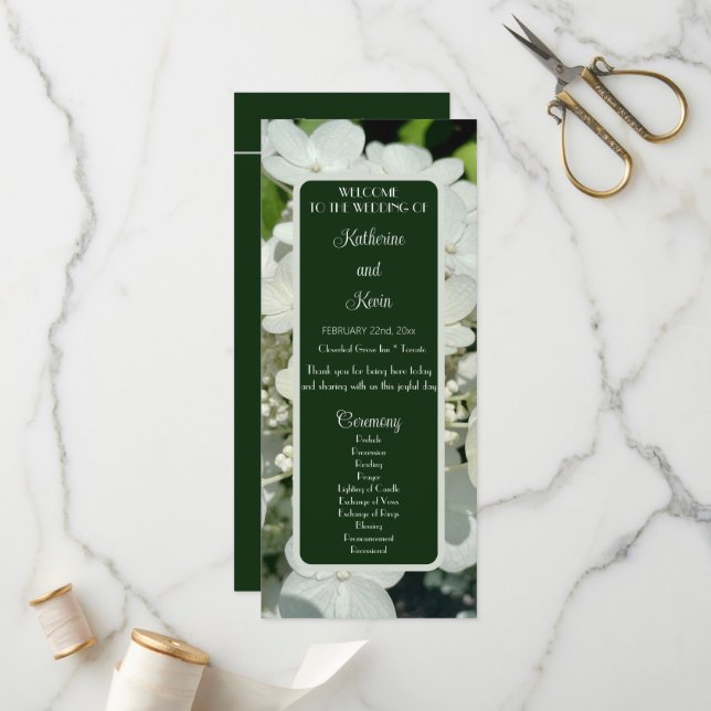 Elegante programa de bodas botánicas verdes forest (Anverso/Reverso In Situ)