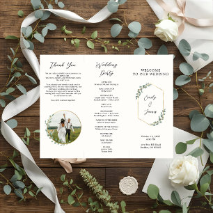 Elegante programa de bodas botánicas volante con f