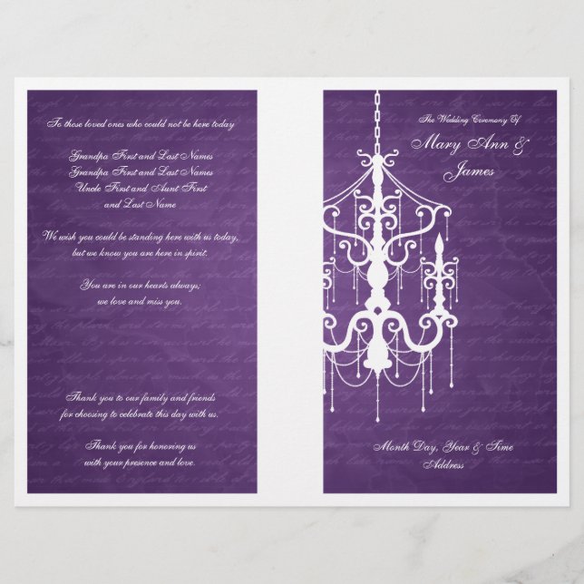 Elegante Programa de Bodas Candelabro Púrpura (Anverso)