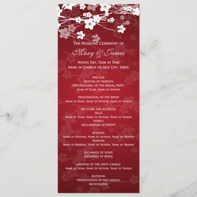 Elegante Programa de Bodas Cherry Blossom Red (Anverso)