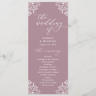 Elegante programa de bodas clásicas malvas