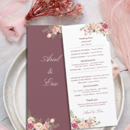 Elegante programa de bodas con flores rosadas de R