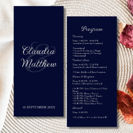 Elegante programa de bodas con guiones azules y pl
