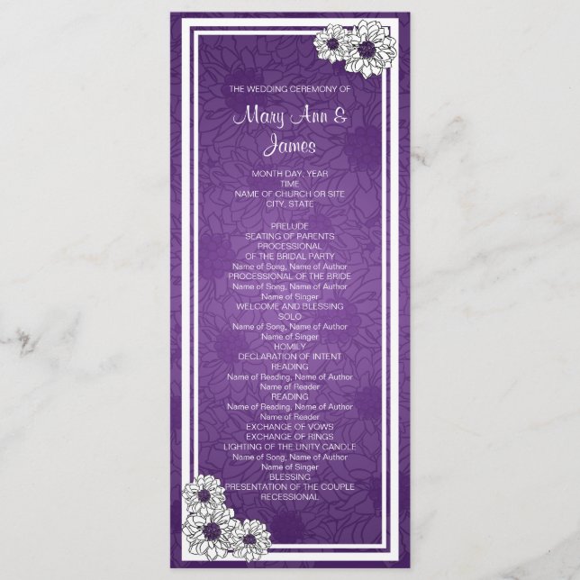 Elegante programa de bodas Dahlia Floral Purple (Anverso)