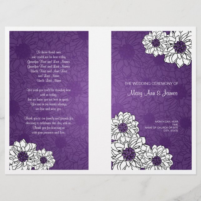 Elegante programa de bodas Dahlia Floral Purple (Anverso)