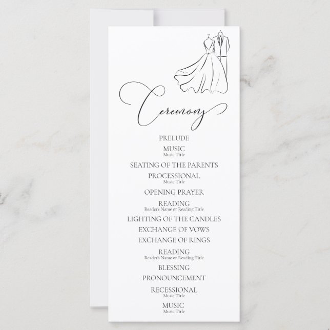 Elegante programa de bodas de B&W Tux & Vestir Cer (Anverso)
