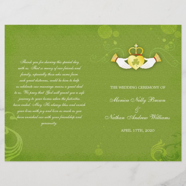 Elegante programa de Bodas de Boda Verde Irlandesa (Anverso)