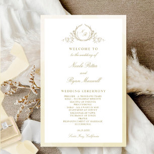 Elegante programa de bodas de champán con monogram