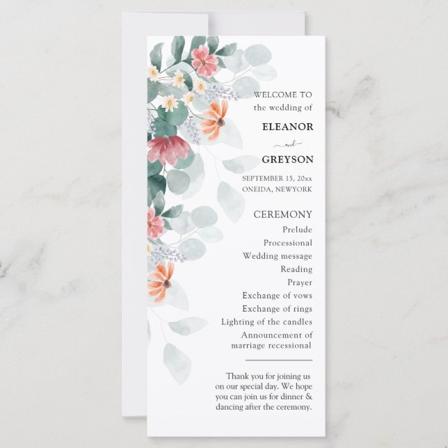 Elegante programa de bodas de eucalipto de flor si (Anverso)